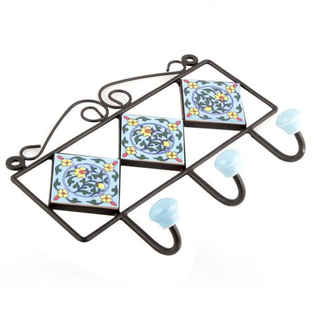 Turquoise With Green Yellow Flower Tiles Hooks